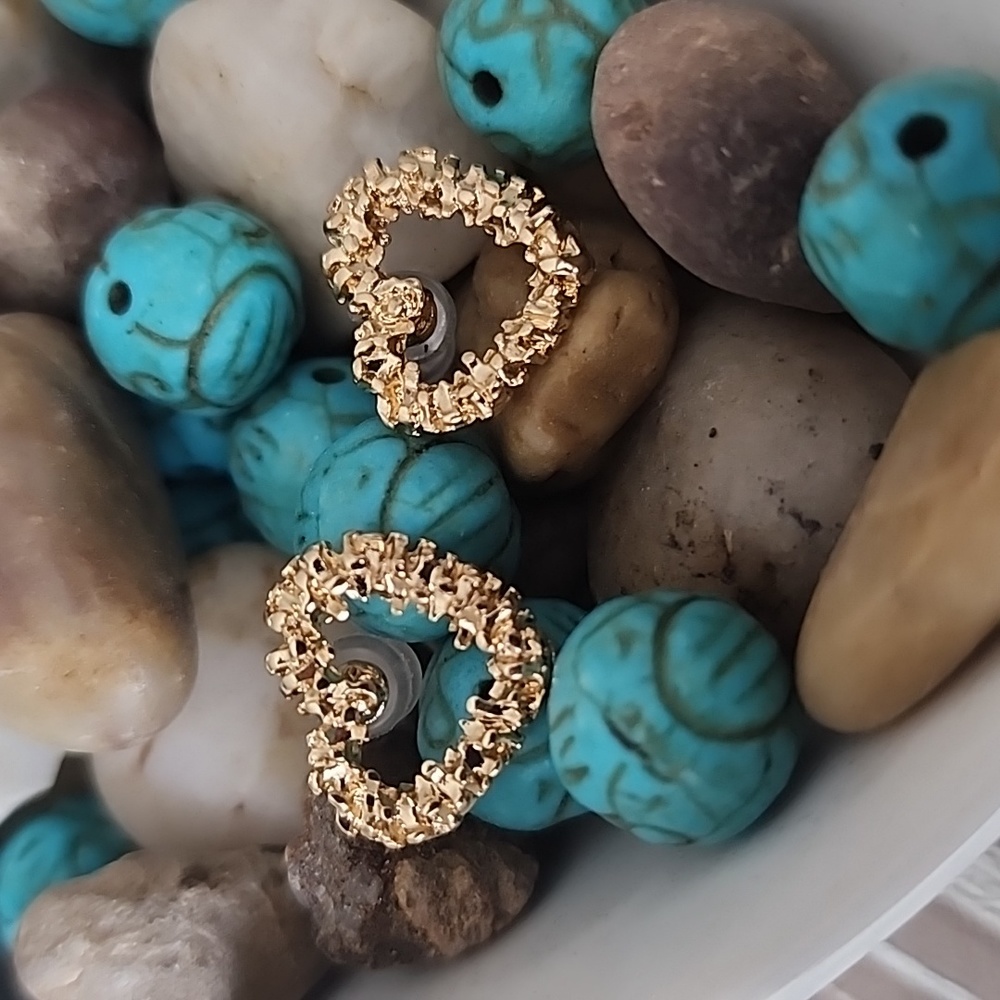 NEW! 14K Gold Plated Open Heart Stud Earrings